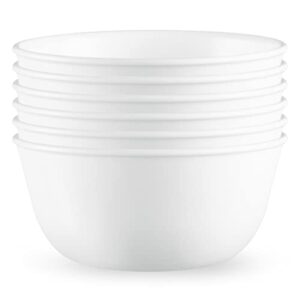 corelle vitrelle 28-oz soup/cereal bowls set of 6, chip & crack resistant dinnerware bowls for soup, ramen, cereal and more, triple layer glass, winter frost white
