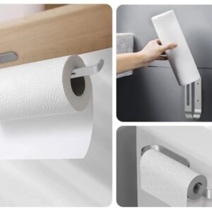 Paper Towel Holder, Hurran Adhesive Paper Towel Holder Sliver Under Cabinet, Countertop, Self-Adhesive Hanging or Drilling Wall Mounted Paper Towels Rolls Holder for Bathroom Kitchen