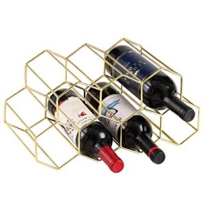 9 bottles metal wine rack, countertop free-stand wine storage holder, space saver protector for red & white wines – gold