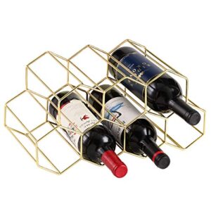 9 Bottles Metal Wine Rack, Countertop Free-Stand Wine Storage Holder, Space Saver Protector for Red & White Wines - Gold