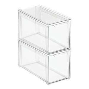 mDesign Plastic Stackable Bathroom Storage with Pull Out Bin Organizer Drawer for Cabinet, Vanity, Shelf, Cupboard, Cabinet, or Closet Organization - Lumiere Collection - 2 Pack - Clear