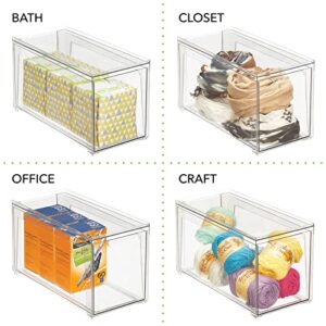 mDesign Plastic Stackable Bathroom Storage with Pull Out Bin Organizer Drawer for Cabinet, Vanity, Shelf, Cupboard, Cabinet, or Closet Organization - Lumiere Collection - 2 Pack - Clear