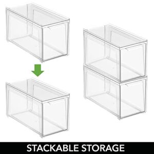 mDesign Plastic Stackable Bathroom Storage with Pull Out Bin Organizer Drawer for Cabinet, Vanity, Shelf, Cupboard, Cabinet, or Closet Organization - Lumiere Collection - 2 Pack - Clear