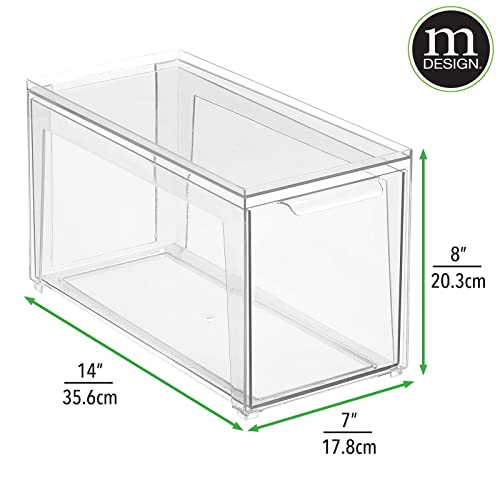 mDesign Plastic Stackable Bathroom Storage with Pull Out Bin Organizer Drawer for Cabinet, Vanity, Shelf, Cupboard, Cabinet, or Closet Organization - Lumiere Collection - 2 Pack - Clear