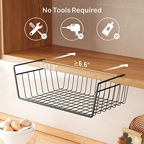 Under Shelf Basket, Veckle 6 Pack Pantry Organization and Storage Durable Shelf Organizer Under Cabinet Pantry Laundry Room, Hanging Sliding Metal Baskets Add Extra Space Easy to Install, Black