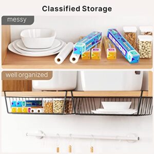 Under Shelf Basket, Veckle 6 Pack Pantry Organization and Storage Durable Shelf Organizer Under Cabinet Pantry Laundry Room, Hanging Sliding Metal Baskets Add Extra Space Easy to Install, Black
