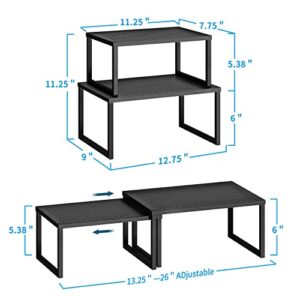 2 Pack- Simple Trending Cabinet Shelf Organizer, Kitchen Counter Shelf Rack for Pantry Organization, Expandable Stackable, Black