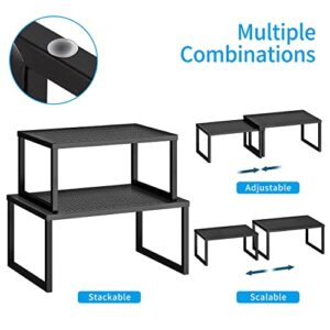 2 Pack- Simple Trending Cabinet Shelf Organizer, Kitchen Counter Shelf Rack for Pantry Organization, Expandable Stackable, Black