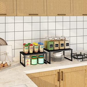 2 Pack- Simple Trending Cabinet Shelf Organizer, Kitchen Counter Shelf Rack for Pantry Organization, Expandable Stackable, Black