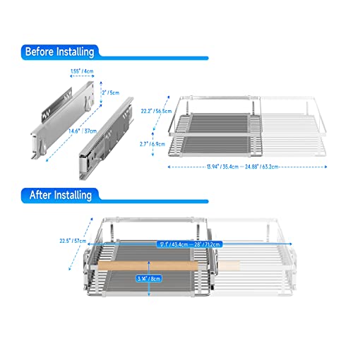 2Pack Expandable Pull Out Cabinet Organizer, 17.1~28"W x 22.5"D Heavy Duty Slide Out Shelves Adjustable Hight Cabinet Pull Out Shelves,Expandable Width Spice Rack Organizer for Kitchen Cabinet