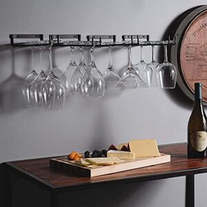 Wine Glass Rack,12 Inch Wine Glass Holder Wall Mount Under Wine Glass Holder Iron Storage Hanger Organizer, Hanging Stemware Rack for Cabinet Kitchen Bar 2 Pack Black