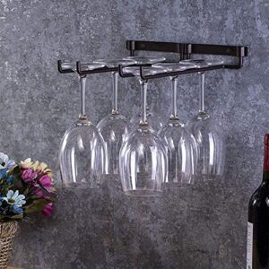 Wine Glass Rack,12 Inch Wine Glass Holder Wall Mount Under Wine Glass Holder Iron Storage Hanger Organizer, Hanging Stemware Rack for Cabinet Kitchen Bar 2 Pack Black