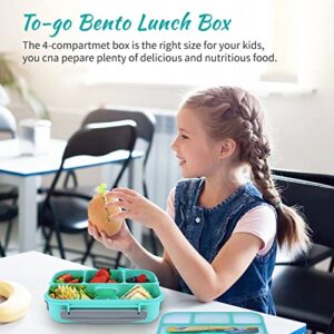 Zezzxu Bento Lunch Box for Kids and Adults, 1300 ML 4-Compartment Bento Box Set, Leak-Proof Plastic Lunch Containers Kit with Accessories, Microwave & Dishwasher & Freezer Safe (Green)