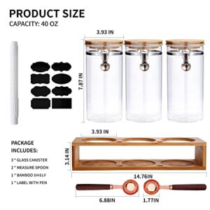 GURUDAR Glass Coffee Storage Container with Bamboo Shelf, 3PCS 49oz Airtight Sealed Coffee Bean Jar with Clamp Lid & Measuring Spoon, Kitchen Pantry Canister Set for Ground Coffee Sugar Tea Flour