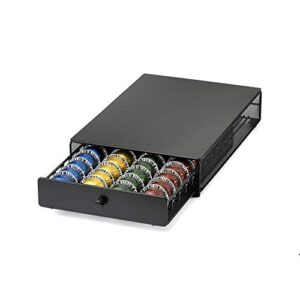 nifty vertuoline rolling coffee pod drawer – satin black finish, 40 pod capsule holder, compact under coffee pot storage, office or home kitchen counter organizer