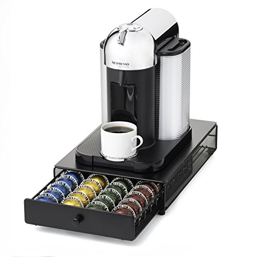 Nifty Vertuoline Rolling Coffee Pod Drawer – Satin Black Finish, 40 Pod Capsule Holder, Compact Under Coffee Pot Storage, Office or Home Kitchen Counter Organizer