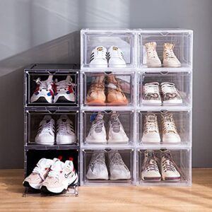 Attelite Drop Front Shoe Box,Set of 6,Stackable Plastic Shoe Box with Clear Door, As Shoe Storage Box and Clear Shoe Box,For Display Sneakers,Easy Assembly,Fit up to US Size 12(13.4”x 10.6”x 7.4”)