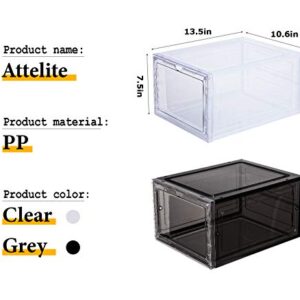 Attelite Drop Front Shoe Box,Set of 6,Stackable Plastic Shoe Box with Clear Door, As Shoe Storage Box and Clear Shoe Box,For Display Sneakers,Easy Assembly,Fit up to US Size 12(13.4”x 10.6”x 7.4”)