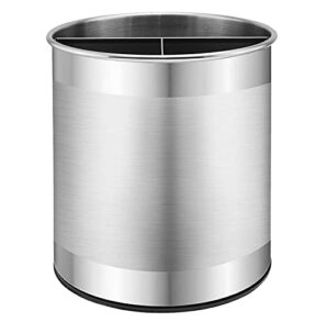 bartnelli extra large stainless steel kitchen utensil holder – 360° rotating utensil caddy – weighted base for stability – countertop organizer crock with removable divider (brushed stainless steel)