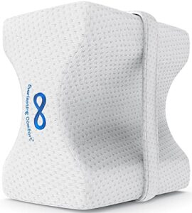 everlasting comfort knee pillow for side sleepers – contour knee wedge pillow for between legs aligns spine & relieves pressure – leg pillow for sleeping w/ strap for back pain, hip pain, knee pain