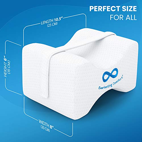 Everlasting Comfort Knee Pillow for Side Sleepers - Contour Knee Wedge Pillow for Between Legs Aligns Spine & Relieves Pressure - Leg Pillow for Sleeping w/ Strap for Back Pain, Hip Pain, Knee Pain