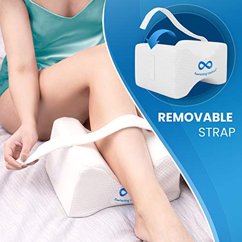 Everlasting Comfort Knee Pillow for Side Sleepers - Contour Knee Wedge Pillow for Between Legs Aligns Spine & Relieves Pressure - Leg Pillow for Sleeping w/ Strap for Back Pain, Hip Pain, Knee Pain