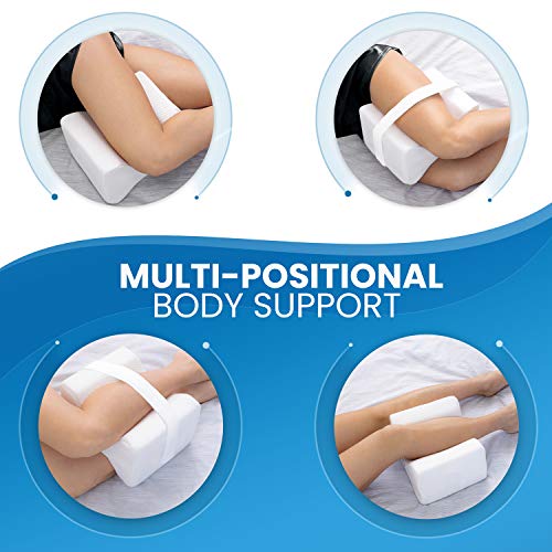 Everlasting Comfort Knee Pillow for Side Sleepers - Contour Knee Wedge Pillow for Between Legs Aligns Spine & Relieves Pressure - Leg Pillow for Sleeping w/ Strap for Back Pain, Hip Pain, Knee Pain