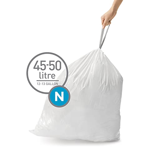 simplehuman Code N Custom Fit Drawstring Trash Bags in Dispenser Packs, 100 Count, 45-50 Liter / 11.9-13.2 Gallon, White