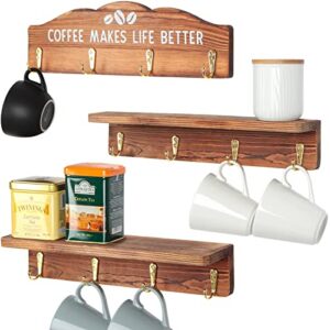 jackcube design coffee mug rack holder wall mount for 20 coffee tea cup storage hanger organizer shelf with coffee sign for home kitchen cafe bar decor – mk737b