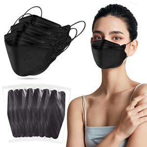 60pcs kf94 disposable face mask, disposable individually packaged masks, fish mouth type 4-ply breathable mask with adjustable nose, comfortable breathable. outdoor, daily use ( black )
