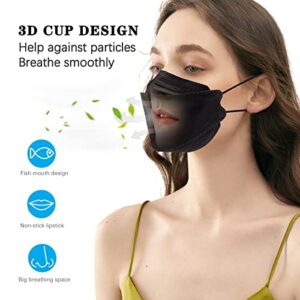 60PCS KF94 Disposable Face Mask, Disposable Individually Packaged Masks, Fish Mouth Type 4-Ply Breathable Mask with Adjustable Nose, Comfortable Breathable. Outdoor, Daily Use ( Black )