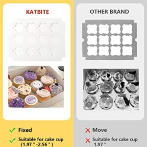 katbite Cupcake Boxes, 15-Set Cupcake Containers 12 Count, Food Grade Kraft Thick Cupcake Carrier Boxes with 2 Color Gift Ribbons, Twine, Cards and Inserts to Hold Cupcakes, Pastries and Cookies