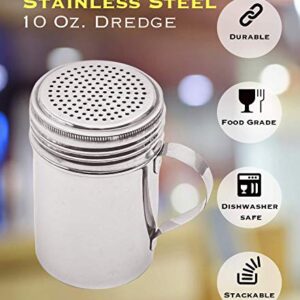 EHOMEA2Z Stainless Steel Dredge Shaker 10 Oz Ideal For Salt, Spice, Sugar, Flour (1, 10 oz With Handle)