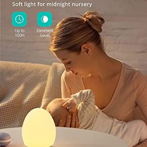 JolyWell Night Light for Kids with 7 Color Changing Mode & Dimming Function, Rechargeable Baby Egg Night Light with 1 Hour Timer&Touch Control, up to 100H, White