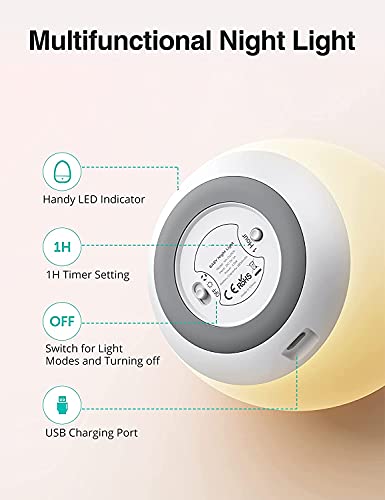 JolyWell Night Light for Kids with 7 Color Changing Mode & Dimming Function, Rechargeable Baby Egg Night Light with 1 Hour Timer&Touch Control, up to 100H, White