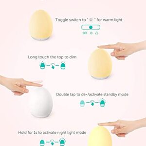 JolyWell Night Light for Kids with 7 Color Changing Mode & Dimming Function, Rechargeable Baby Egg Night Light with 1 Hour Timer&Touch Control, up to 100H, White