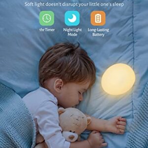 JolyWell Night Light for Kids with 7 Color Changing Mode & Dimming Function, Rechargeable Baby Egg Night Light with 1 Hour Timer&Touch Control, up to 100H, White