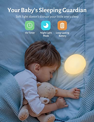 JolyWell Night Light for Kids with 7 Color Changing Mode & Dimming Function, Rechargeable Baby Egg Night Light with 1 Hour Timer&Touch Control, up to 100H, White