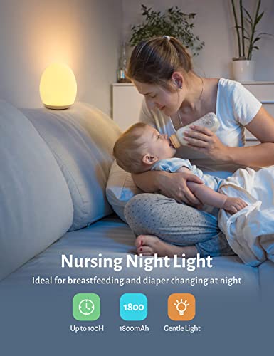 JolyWell Night Light for Kids with 7 Color Changing Mode & Dimming Function, Rechargeable Baby Egg Night Light with 1 Hour Timer&Touch Control, up to 100H, White