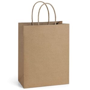 bagdream 50pcs gift bags 8×4.25×10.5 brown paper gift bags with handles bulk, kraft paper bags shopping bags, retail merchandise grocery bags, wedding birthday party favor bags