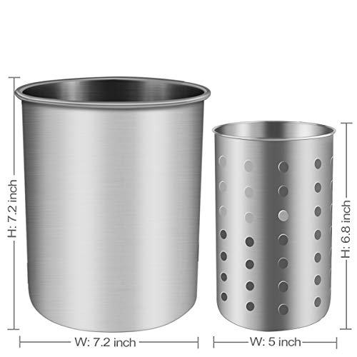 Utensil Holder for Countertop, ENLOY Stainless Steel Rust Proof Kitchen Utensils Holder Organizer for Forks, Spoons, Knives, Kitchenware, Dishwasher Safe, Set of 2