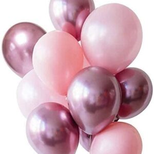Light Pink and Mauve Balloons, 50PCS 12 Inch Latex Balloons and 5PCS Pink Ribbons for Party Decorations
