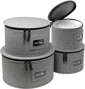 sorbus china dinnerware storage hard shell holders — round plate and cup, separated quilted protection, felt plates protectors – 4-piece sturdy set for protecting transporting, service for 12 (gray)