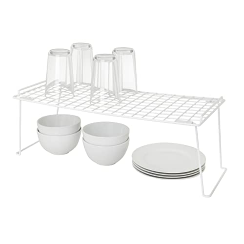 Smart Design Stacking Cabinet Shelf Rack - Extra Large 22 x 10 Inch - Steel Metal Wire - Cupboard, Plate, Dish, Counter and Pantry Organizer - Kitchen - White