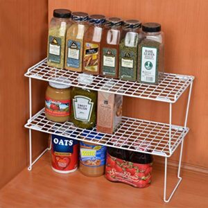 Smart Design Stacking Cabinet Shelf Rack - Extra Large 22 x 10 Inch - Steel Metal Wire - Cupboard, Plate, Dish, Counter and Pantry Organizer - Kitchen - White