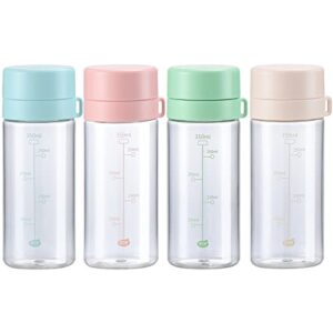 SEAYIN 12oz Kids Small Water Bottle for School Lunch Plastic Reusable Juice Bulk Cute Mini Kawaii Crunch Cups Portable Cereal Refillable Milk Mug for Smoothie Coffee Tea Snacks and Other Drinks Beverage (350ml, 4 pcs)