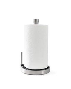 umbra spin click n tear paper towel holder stand for countertop – one-handed tear, nickel/black