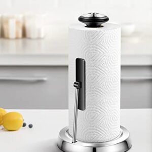 SMARTAKE Standing Paper Towel Holder, Rustproof Paper Towel Organizer with Tension Arm, Modern Toilet Paper Holder with Weighted Base, Roll Dispenser for Kitchen Countertop Home Dining Table, Silver