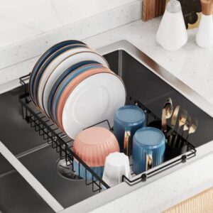 ispecle sink dish drying rack – over sink dish rack, in sink or on counter dish drainer, sink drying rack with removable cutlery holder large capacity, black