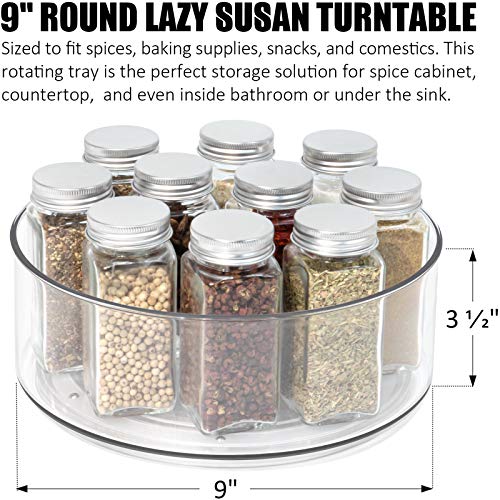 Lazy Susan - 2 Pack Round Plastic Clear Rotating Turntable Organization & Storage Container Bins for Cabinet, Pantry, Fridge, Countertop, Kitchen, Vanity - Spinning Organizer for Spices, Condiments
